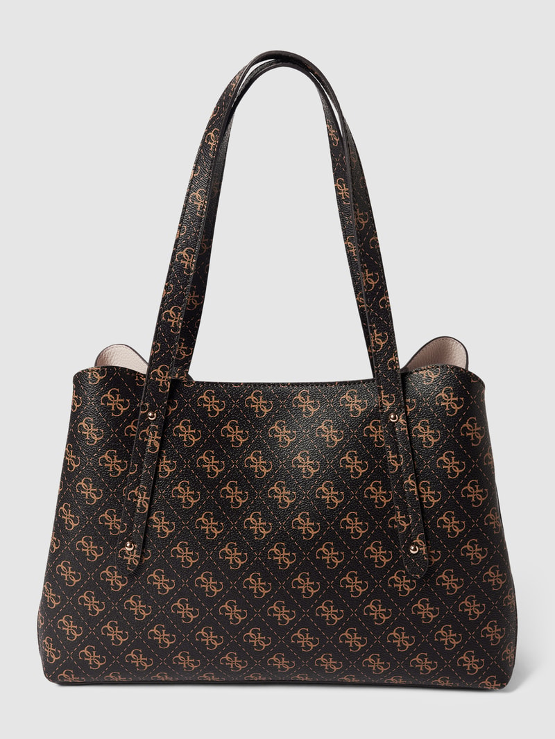 Handtasche mit Label-Print Modell 'BRENTON' in dunkelbraun