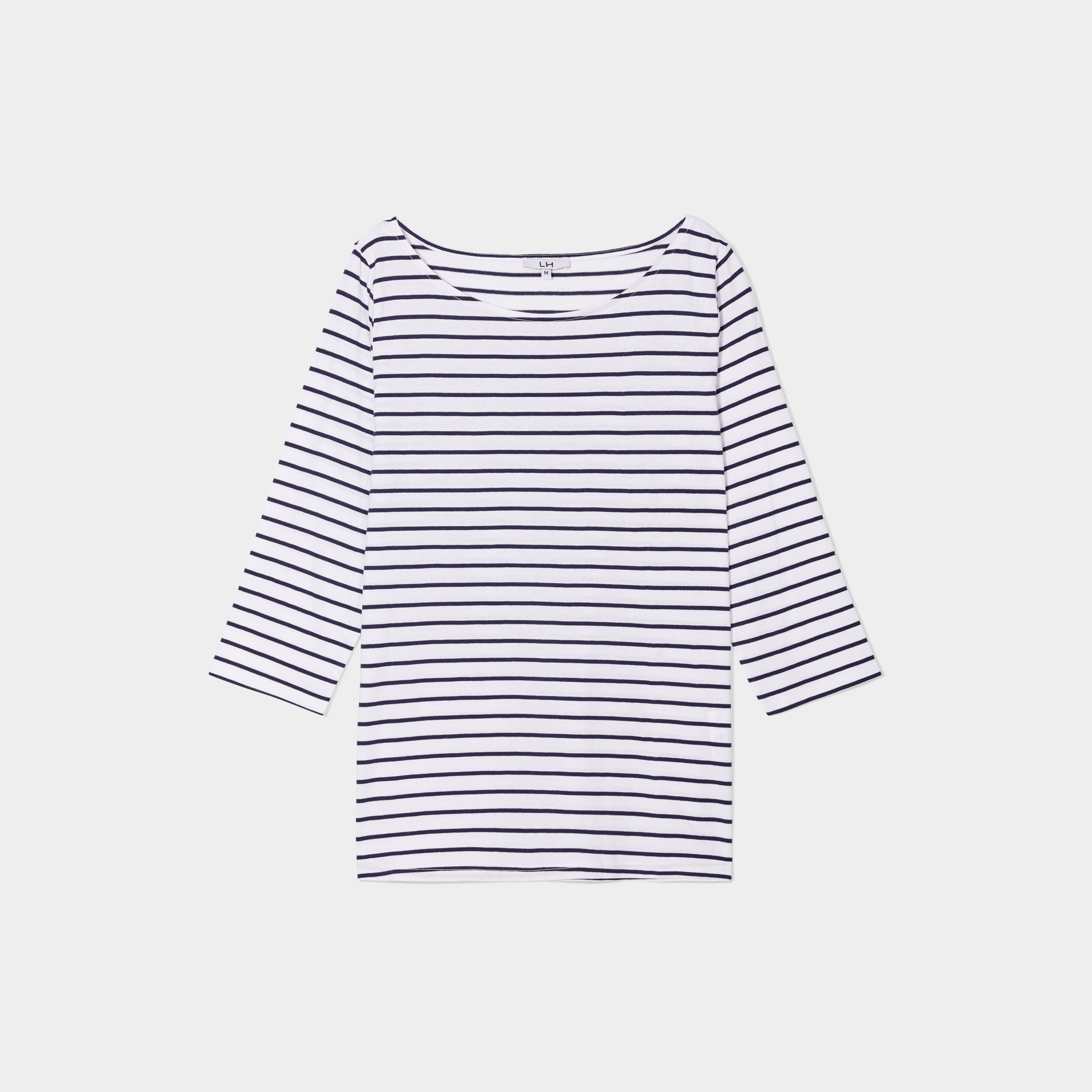 T-shirt manches 3 4 col bateau coton bleu marine femme | La Halle