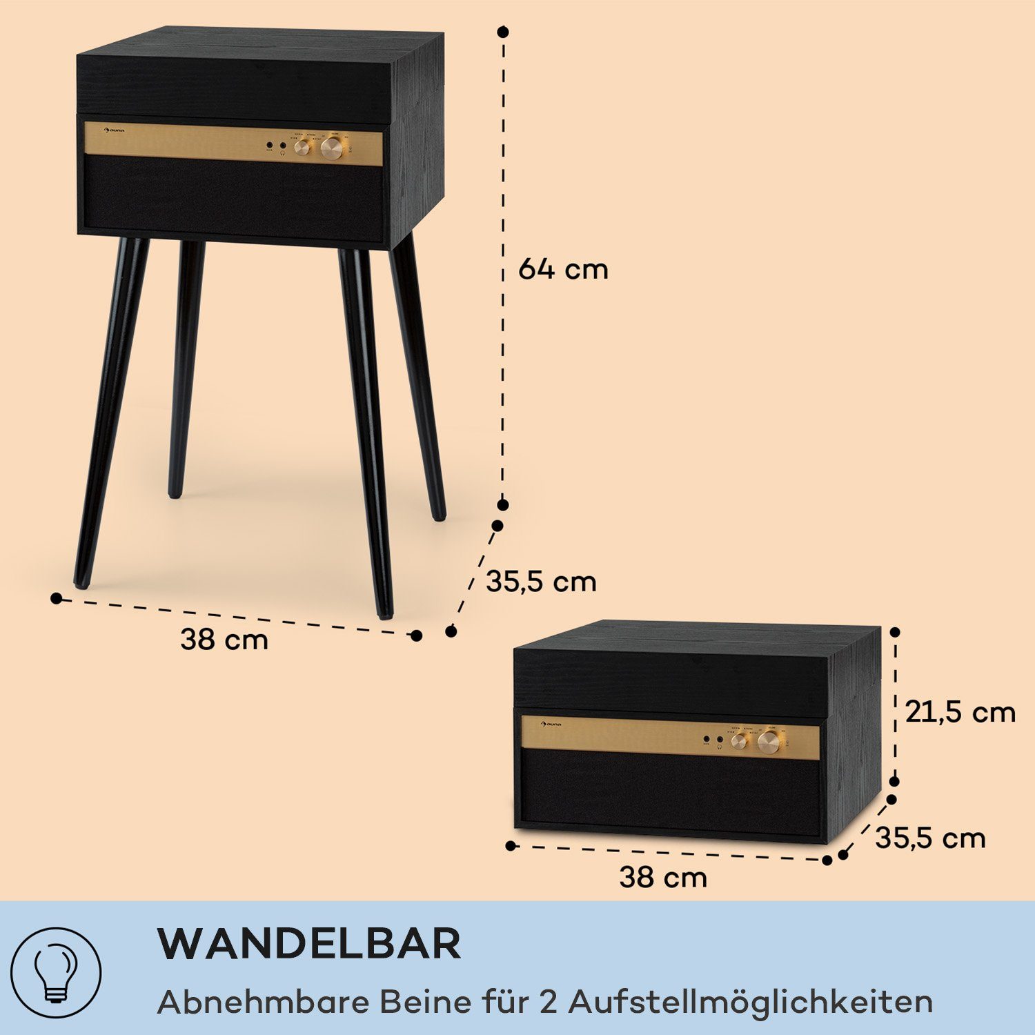 Auna Berklee TT Case Plattenspieler (Riemenantrieb, Bluetooth, Bluetooth lautsprecher Kopfhöreranschluss AUX IN Schwarz)