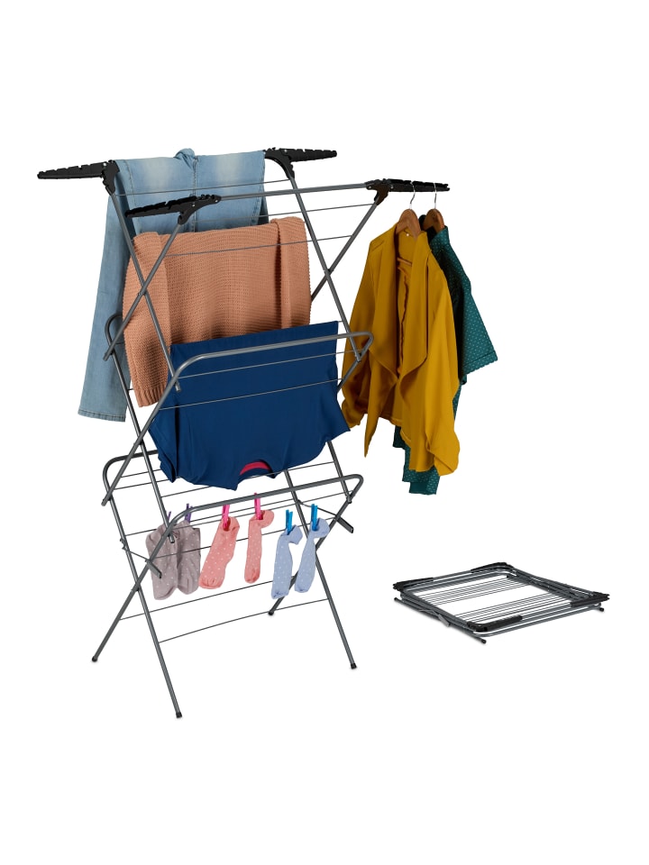 relaxdays Wäscheständer Turmtrockner in Grau/ Schwarz - (H)138 x (B)63,5 x (T)50 cm günstig kaufen onesize