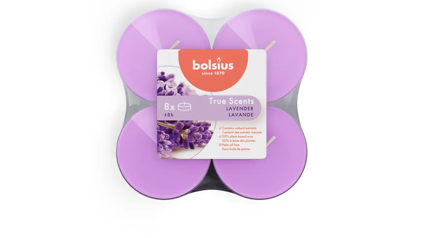 bolsius Maxi-Teelichte True Scents 8h 8er Pack Lavendel Lavendel