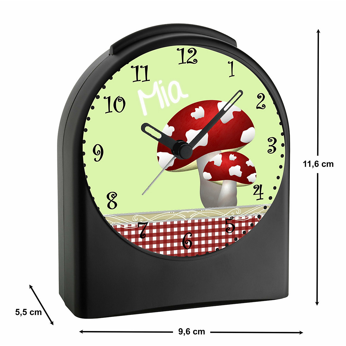 Kinder Funkwecker personalisiert mit Namen Glückspilz Atom-/Funkuhr, 12-Stunden-Anzeigeformat, Schlummerfunktion, Nachtlicht, Geräuschlos/Ohne Ticken