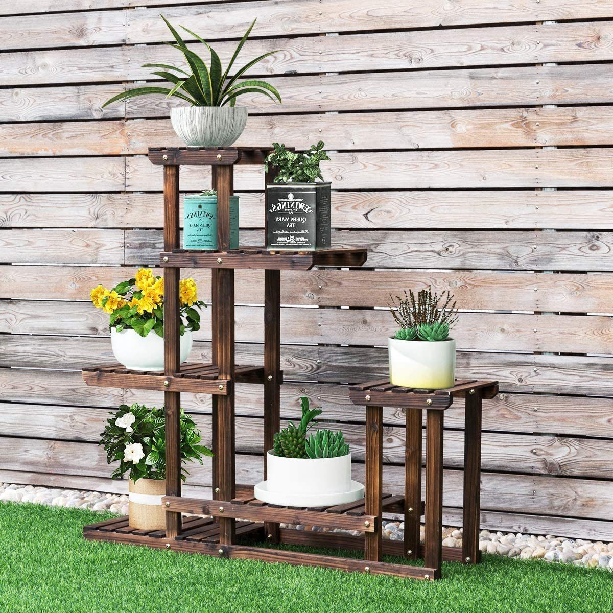 KOMFOTTEU Blumenständer Pflanzenregal, aus Holz, Mehrstöckig