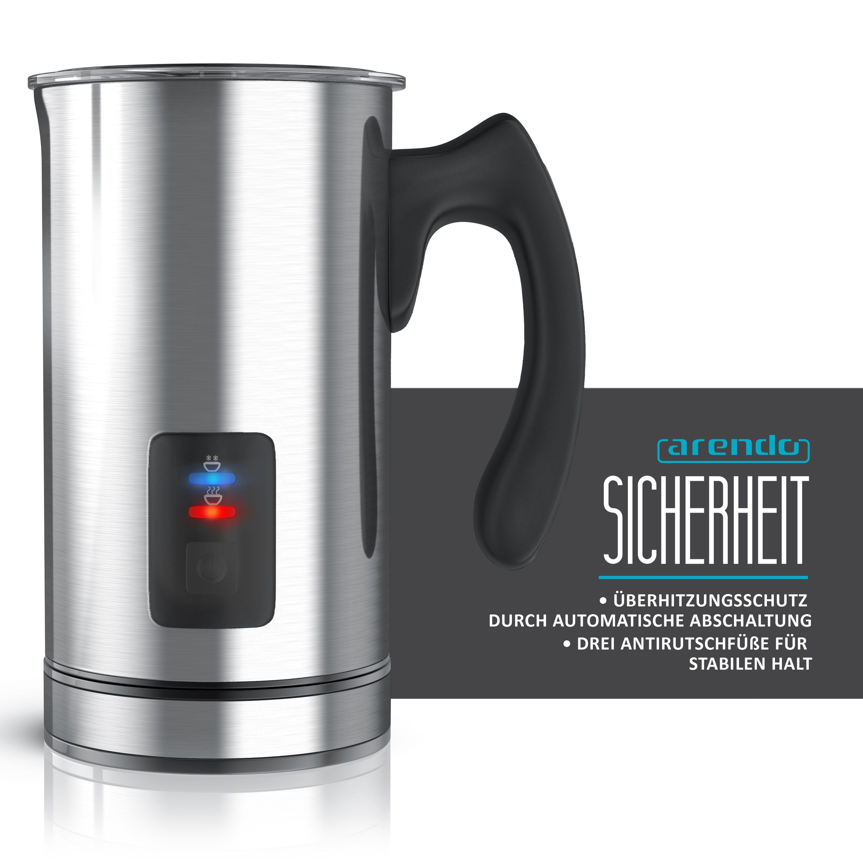 Arendo Milchaufschäumer, 500 W, automatischer Edelstahl Milchschäumer - MILKSKY Silver
