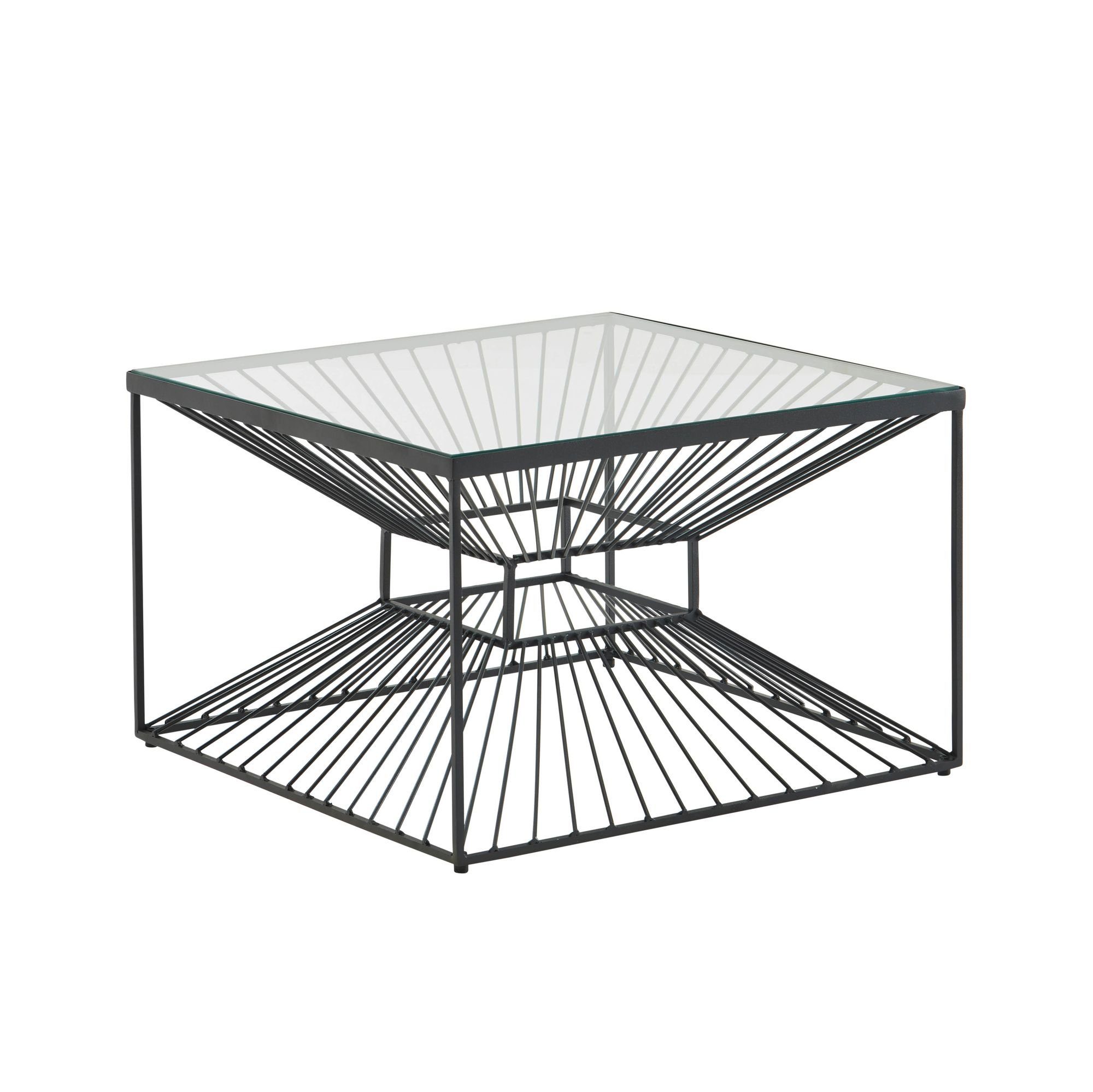FINEBUY Couchtisch FB82286 (Glas Metall 55x55x36 cm, Sofatisch Schwarz), Wohnzimmertisch Quadratisch, Beistelltisch Modern