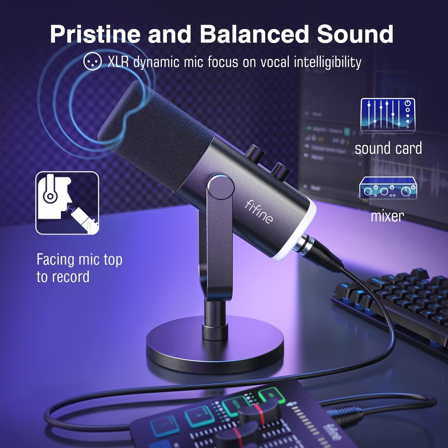 FIFINE Streaming-Mikrofon XLR Mikrofon Dynamisch für Streaming Podcast Studio, USB Microphone, mit Stummschalttaste, für Gaming PC PS4/5 Mac Mixer Soundkarten