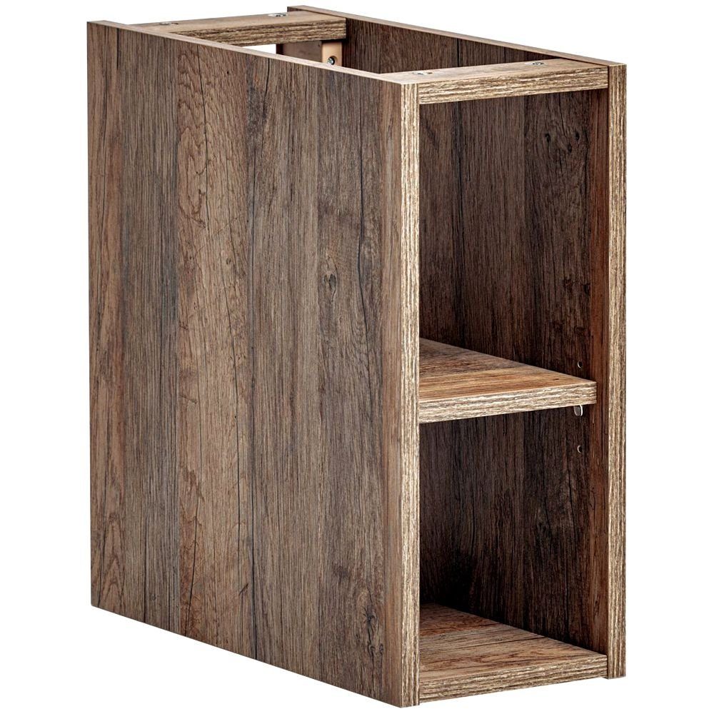 Lomadox Badmöbel-Set PUEBLA-56, (8-St), Oak Eiche Doppelwaschtisch Keramik-Waschbecken LED-Spiegel Hochschrank