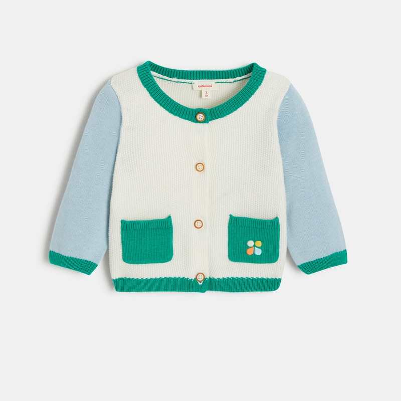 Cardigan bébé écru et vert Catimini