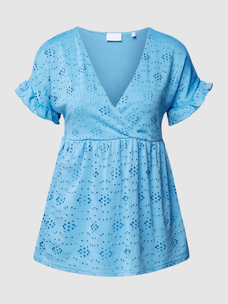 Umstands-Bluse mit floralen Lochstickereien in ozean blau