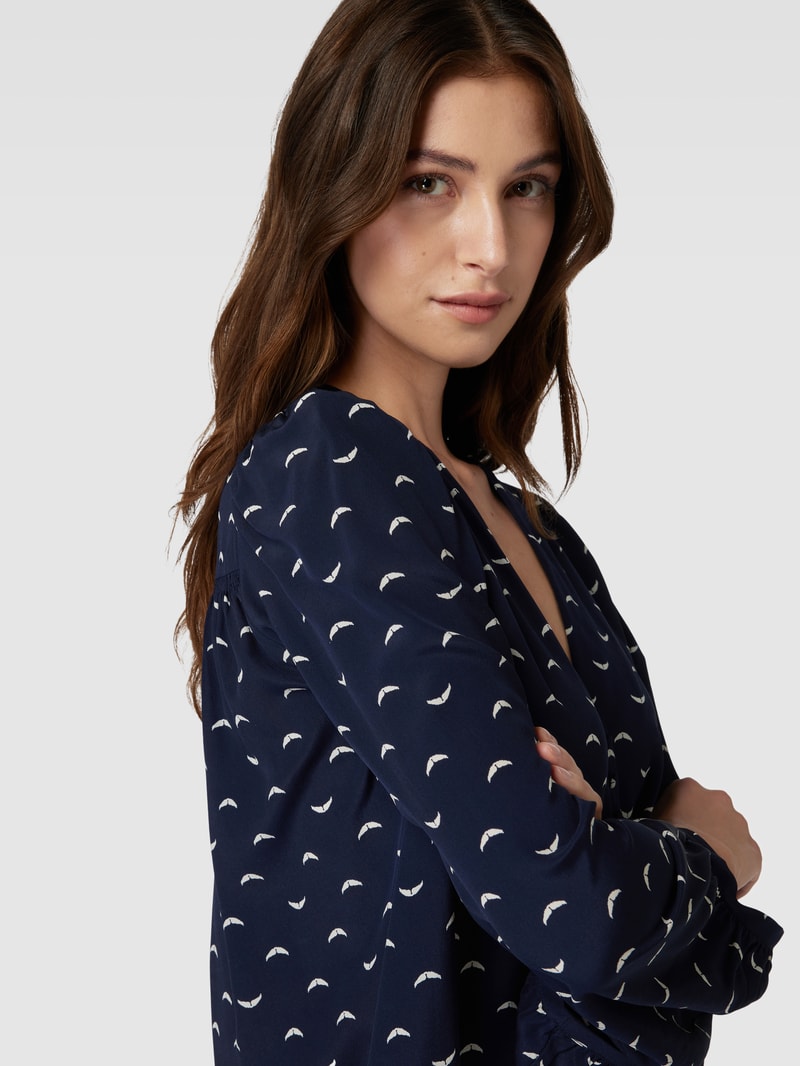 Hemdbluse mit Allover-Muster Modell 'TURIN' in marineblau