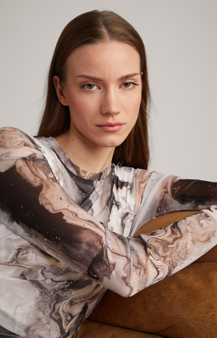 Mesh-Kleid in Offwhite/Schwarz