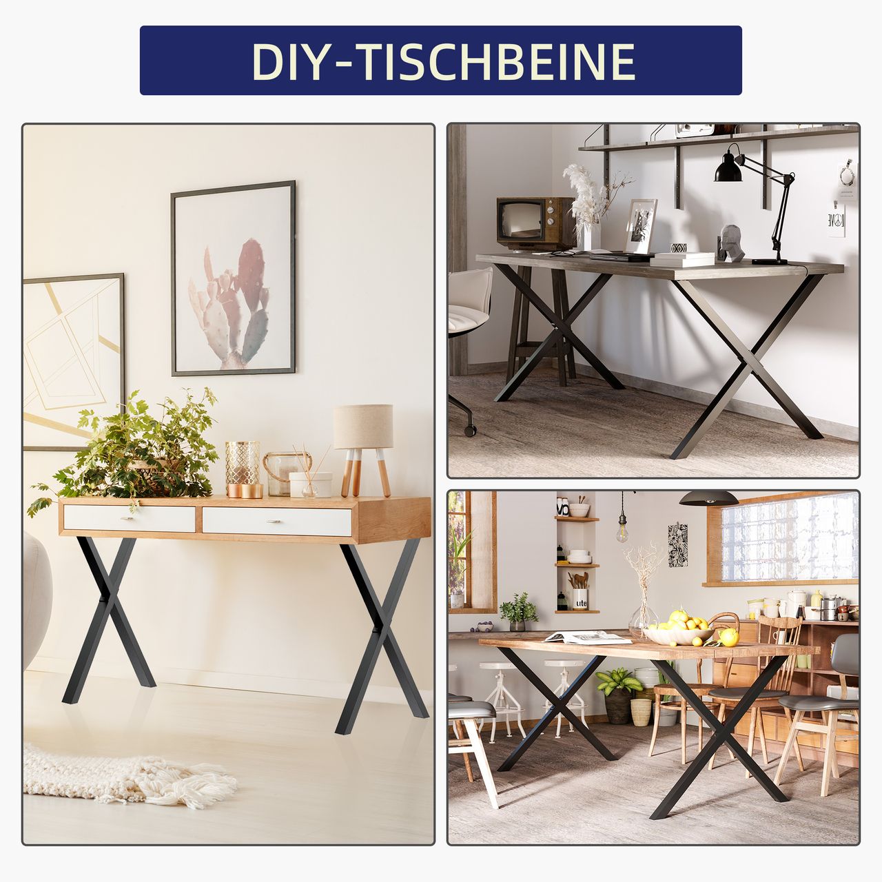 HOMCOM 2 Stück Stahl Tischbeine Tischfüße 72 cm Tischgestell in X-Form Schwarz