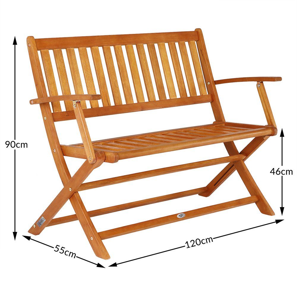 Casaria Gartenbank, Eukalyptus Holz FSC® Klappbar 120x55x91cm 320kg Belastbar Hohe