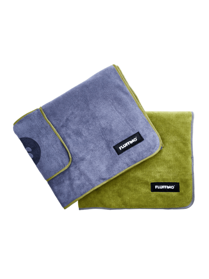 FLUFFINO Hundehandtuch Mikrofaser – 2er-Pack - 120 x 70 cm - Grau & Grün günstig kaufen onesize