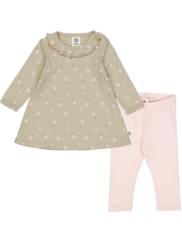 müsli Set aus Babykleid und Babyleggings in Soft green/ Poetry green/ Mary günstig kaufen