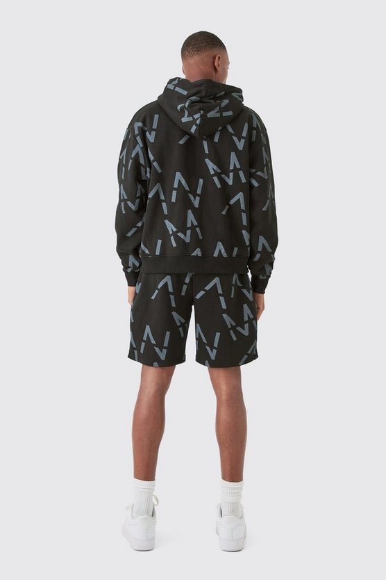 Kurzer kastiger Man Hoodie-Trainingsanzug mit Print und Reißverschluss