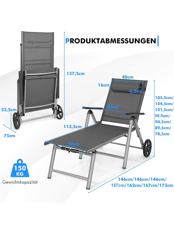 COSTWAY Sonnenliege mit Rollen in Grau günstig kaufen onesize