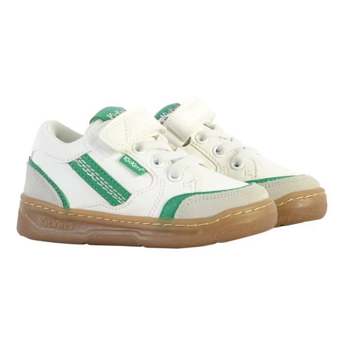 Basket Cuir Enfant Kickers Kouic blanc