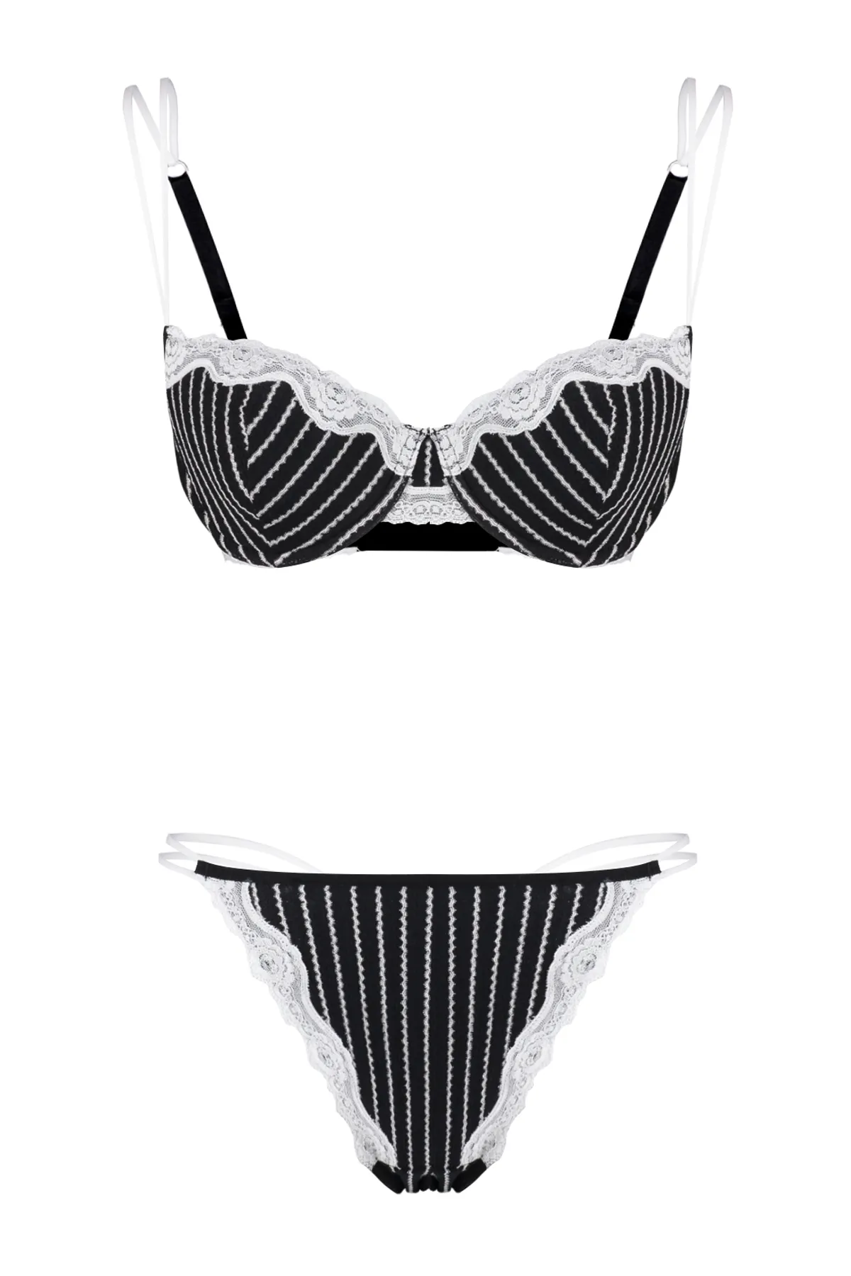 Trendyol Collection  Schwarzes Push-Up-Dessous-Set aus gestreiftem Single-Jersey THMSS24CC00035