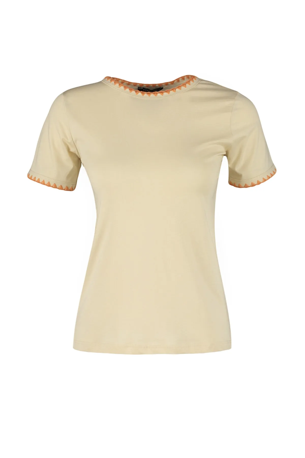 Trendyol Collection  Stone Basic-Strick-T-Shirt aus 100 % Baumwolle mit Rundhalsausschnitt und Kontrastnaht-Detail TWOSS19AD0085