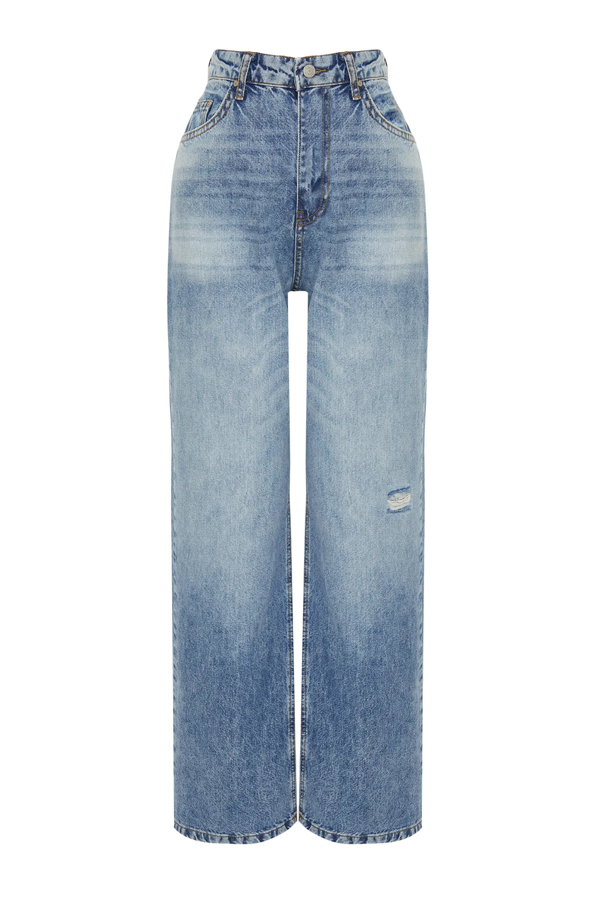 Trendyol Collection  Blaue Low-Waist-Loose-Fit-Jeans TWOSS24JE00173/Blau