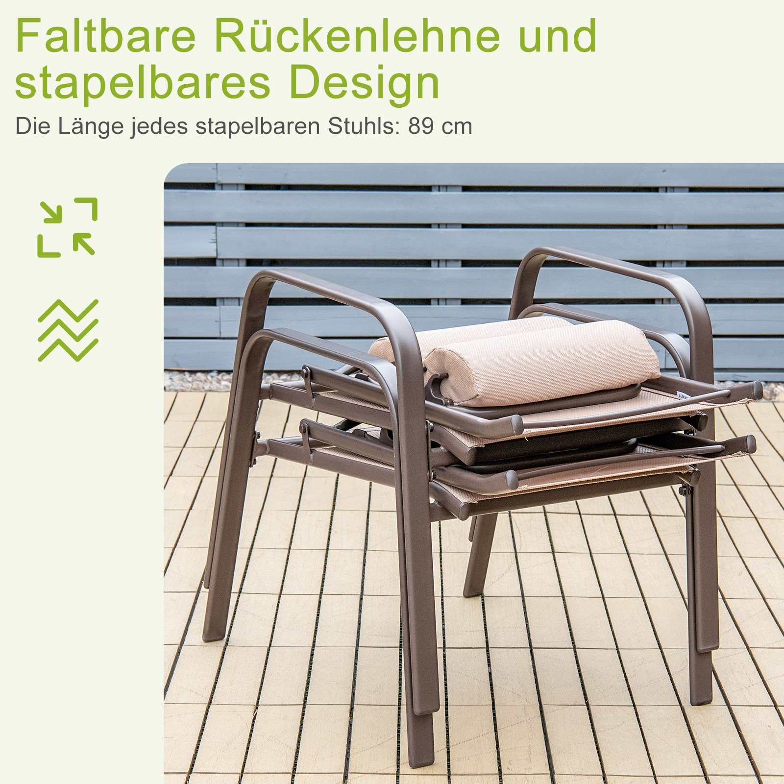 COSTWAY Essgruppe Balkonset, (3tlg), mit 2 Stühle & Rückenlehne & Kopfstütz