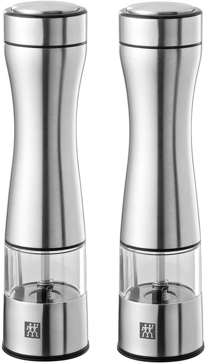 Zwilling Salz-/Pfeffermühle elektrische Gewürzmühle mit Deckel, 2 Stk,Salz- / Pfeffermühle elektrisch, Salzmühle & Pfefferstreuer elektrisch, Salzstreuer Pfeffer Salz Mühle