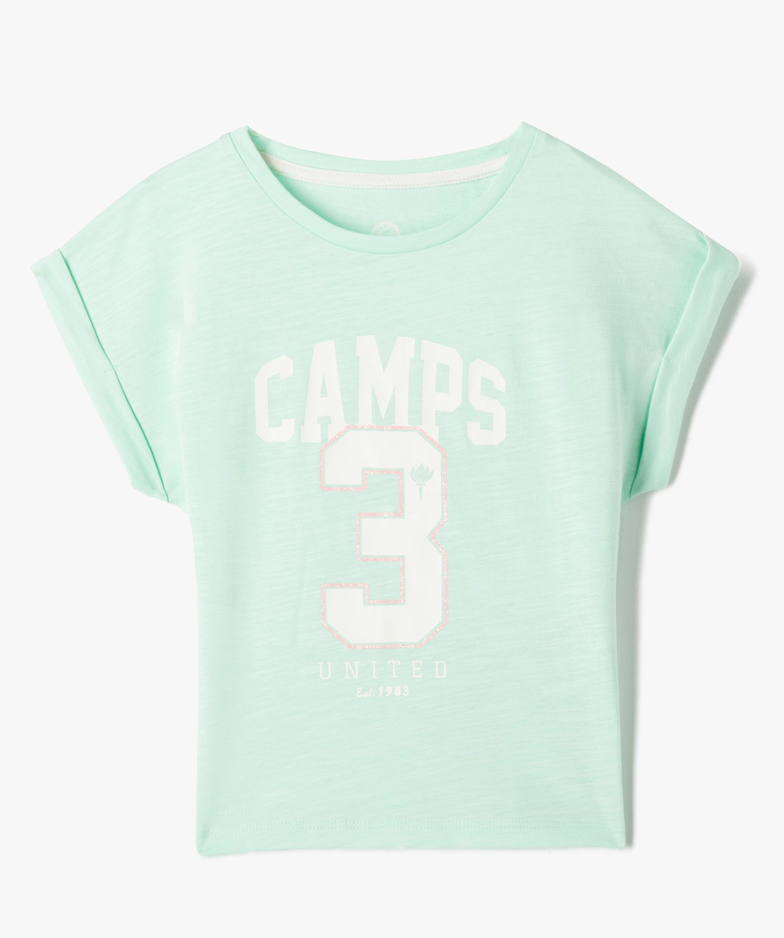 Tee-shirt fille à manches courtes avec revers cousus - Camp... vert | GEMO