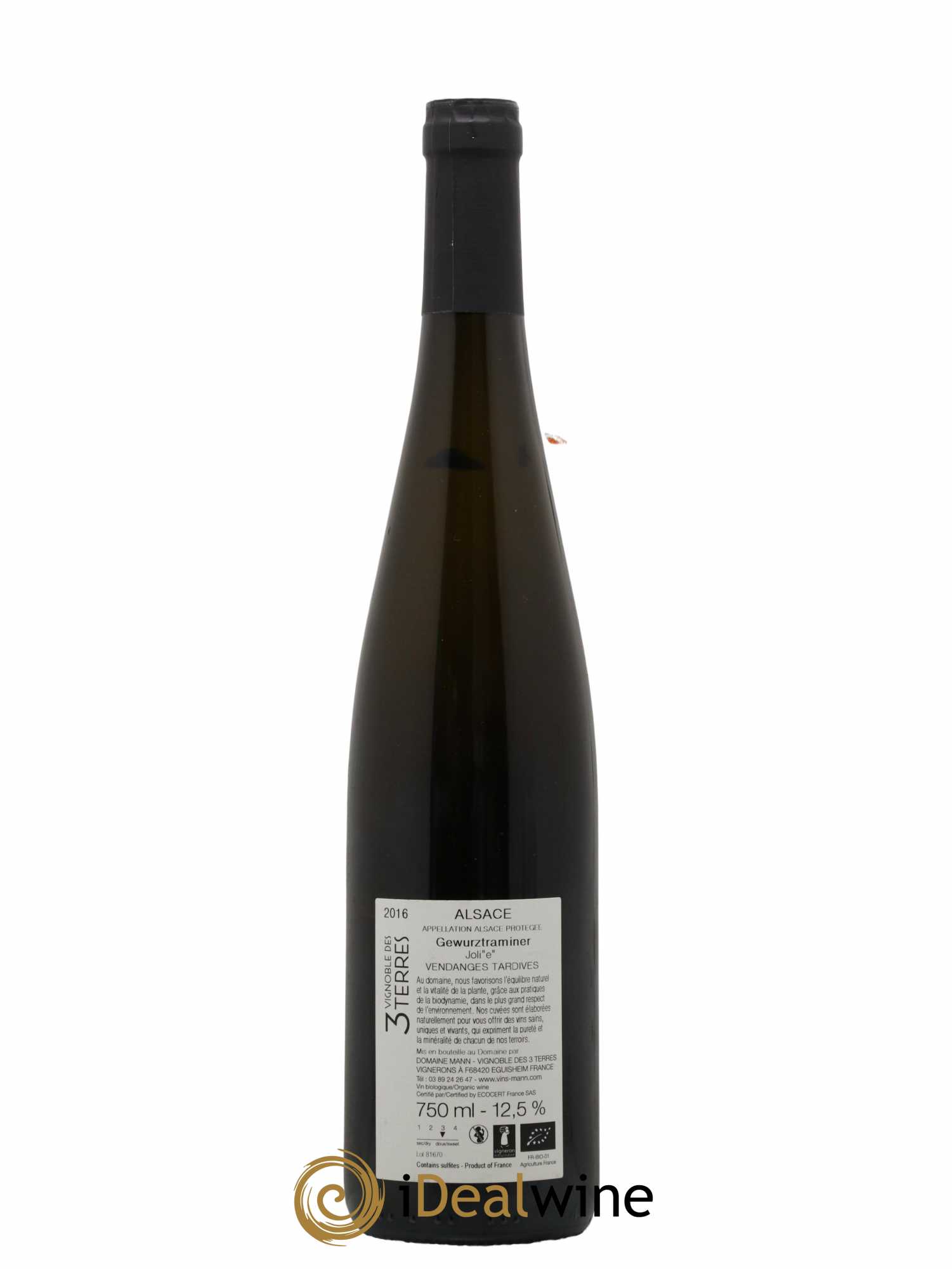 Alsace Gewurztraminer Vendanges Tardives Vignoble des 3 Terres Domaine Mann 2016 - Lot de 1 Bouteille