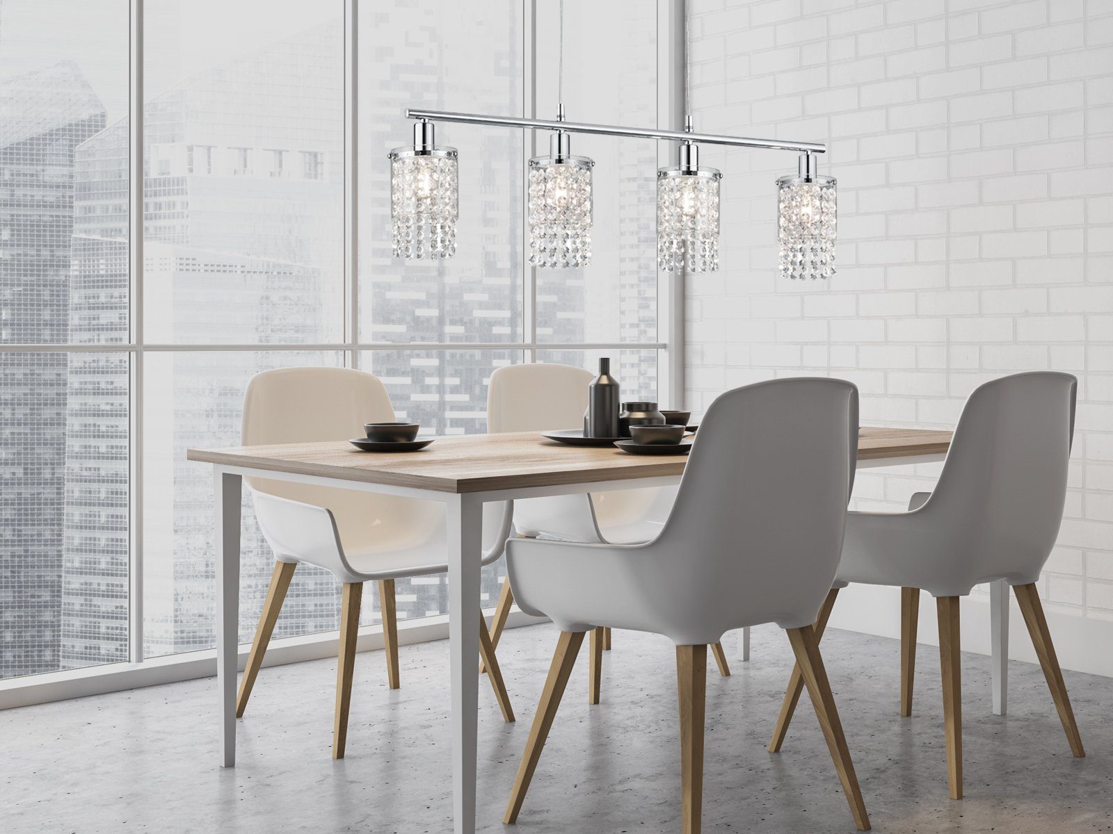 meineWunschleuchte LED Pendelleuchte, Dimmfunktion, LED wechselbar, Warmweiß, Designer-lampe Balken-lampe Kristall hängend über-n Esstisch, B 150cm
