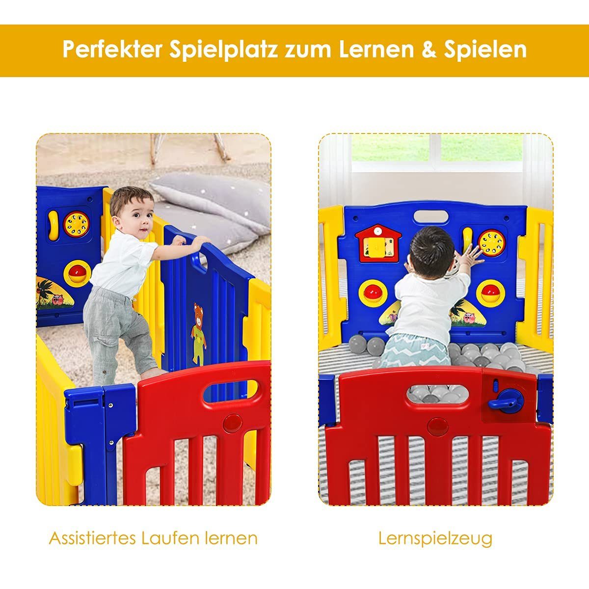 KOMFOTTEU Laufgitter Laufstall, mit Tür & Schloss