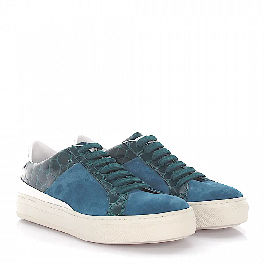 Tod's - Tods Sneakers Sportivo Veloursleder türkis Leder grün Krokodilprägung - grün