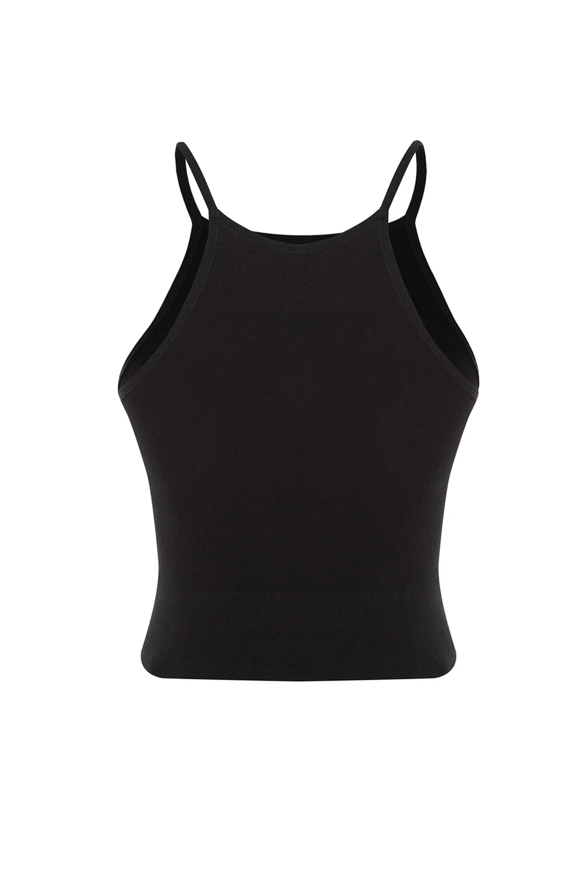 Trendyol Collection  Schwarzer, nahtloser/nahtloser, leicht stützender/formender Neckholder-Sport-Sport-BH aus Strick TWOAW23SS00011