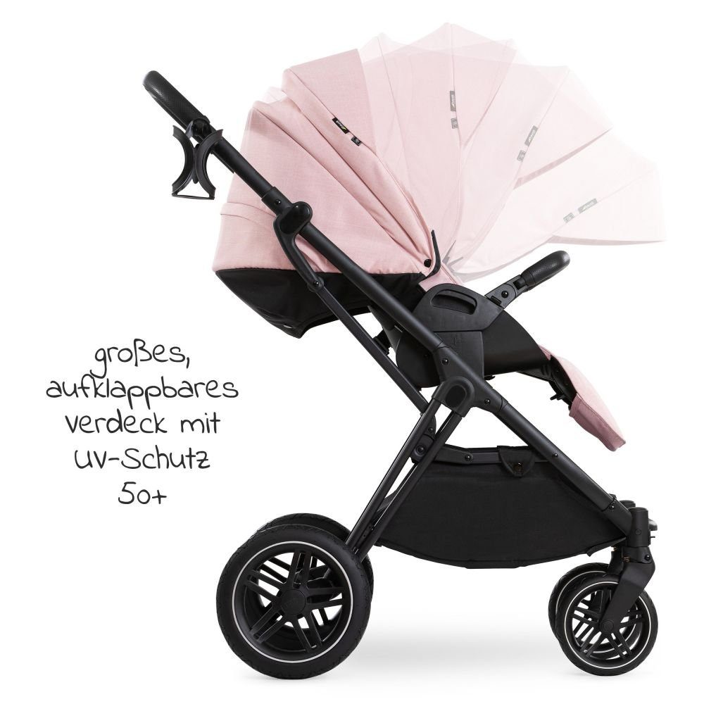 Hauck Kombi-Kinderwagen Vision X Duoset Black - Melange Rose, (7-tlg), 2in1 Kinderwagen Buggy Set mit Babywanne, Sportsitz und Regenschutz