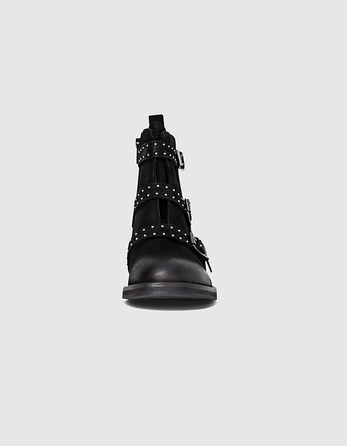 Rangers en cuir noir 4 boucles et clous bijoux fille