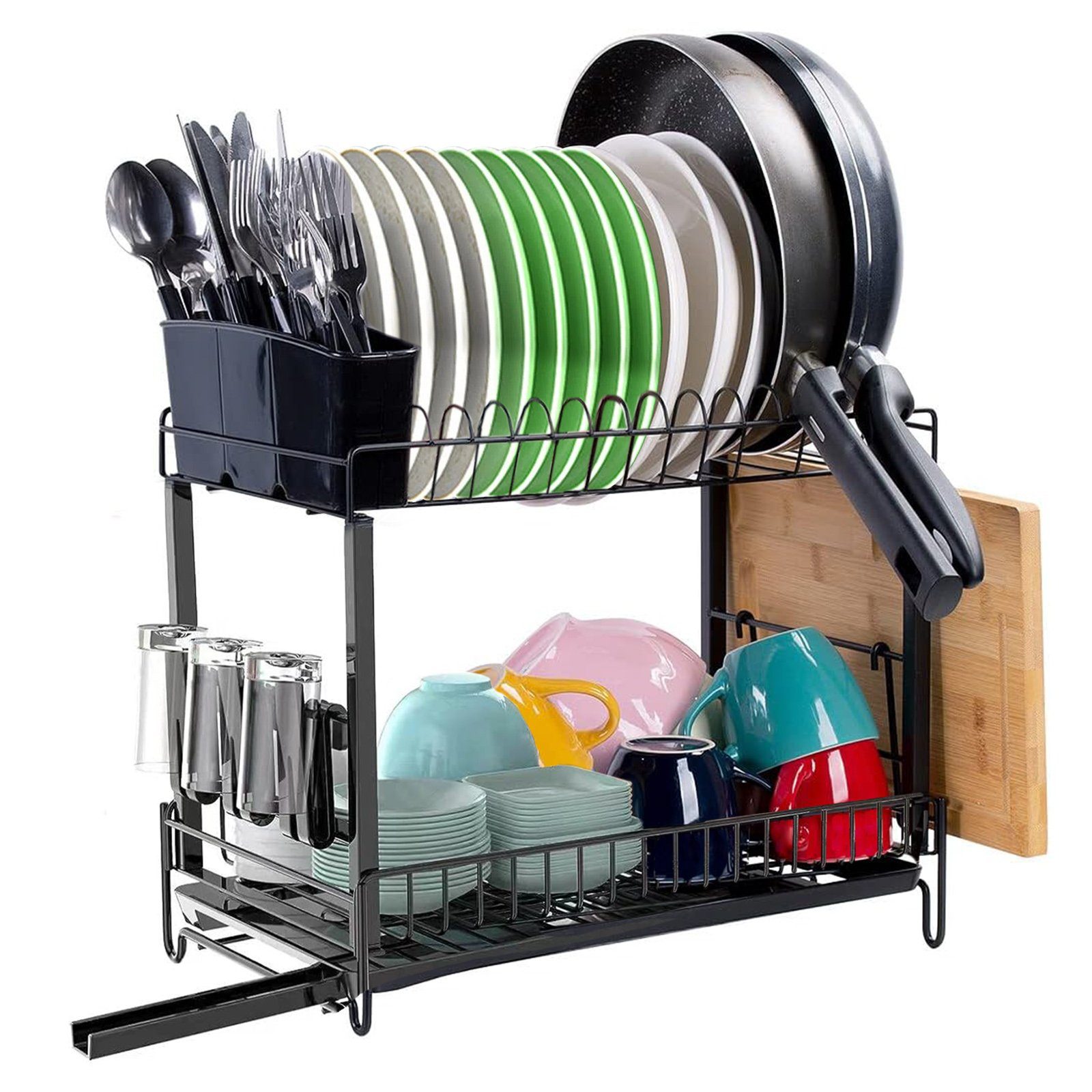 CALIYO Geschirrständer Abtropfgestell Geschirr, 2-stufiges Geschirrabtropfgestell Edelstahl, Geschirr Abtropfständer Abtropfgitter, Dish Drying Rack Drainer