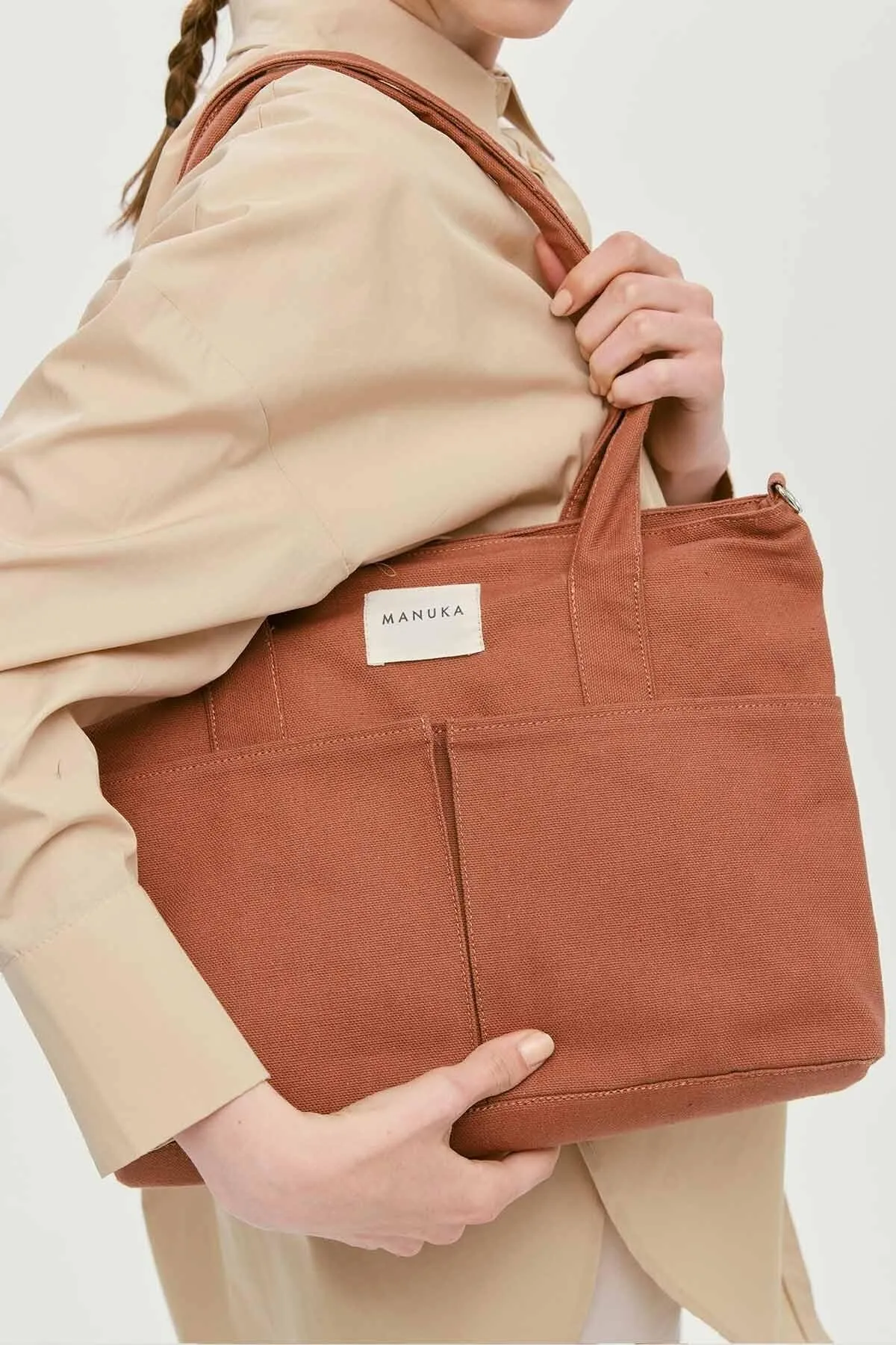 Manuka  Doppeltaschen-Leinentasche Braun