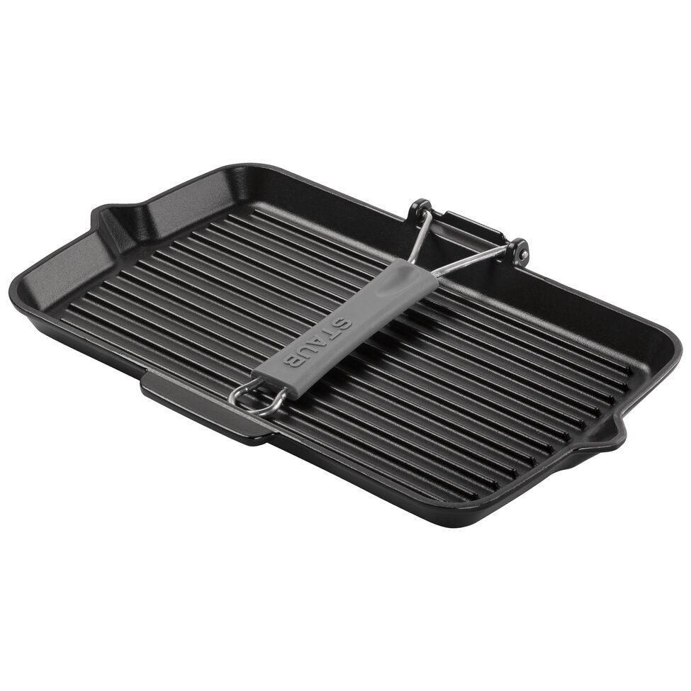 Grillpfanne mit Ausgießnase 34 x 21 cm, Gusseisen, Schwarz