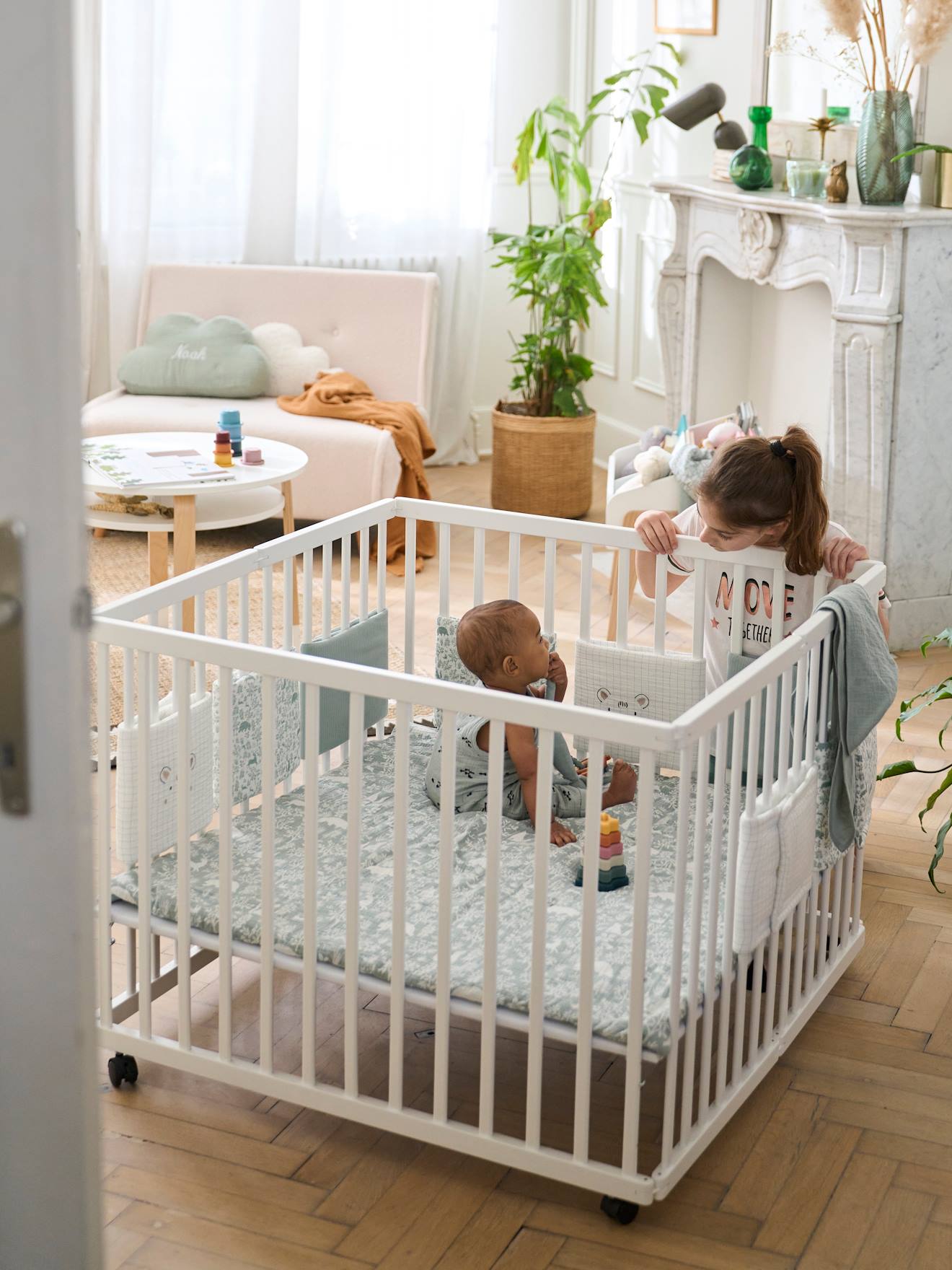 Vertbaudet Baby Laufgitter aus Holz, klappbar - weiß
