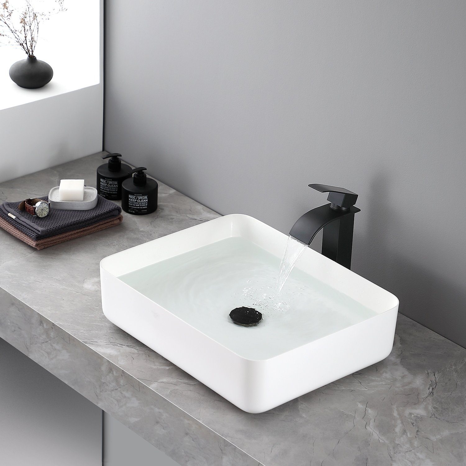CECIPA Waschtischarmatur Waschbecken Armatur Wasserfall Wasserhahn mit Hoher WasserfallAuslauf