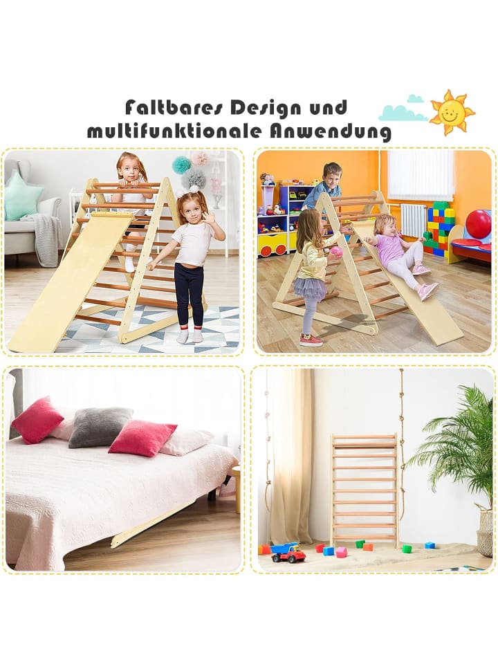 COSTWAY 2-in-1 Kletterdreieck in Hellbraun günstig kaufen 70x120 cm