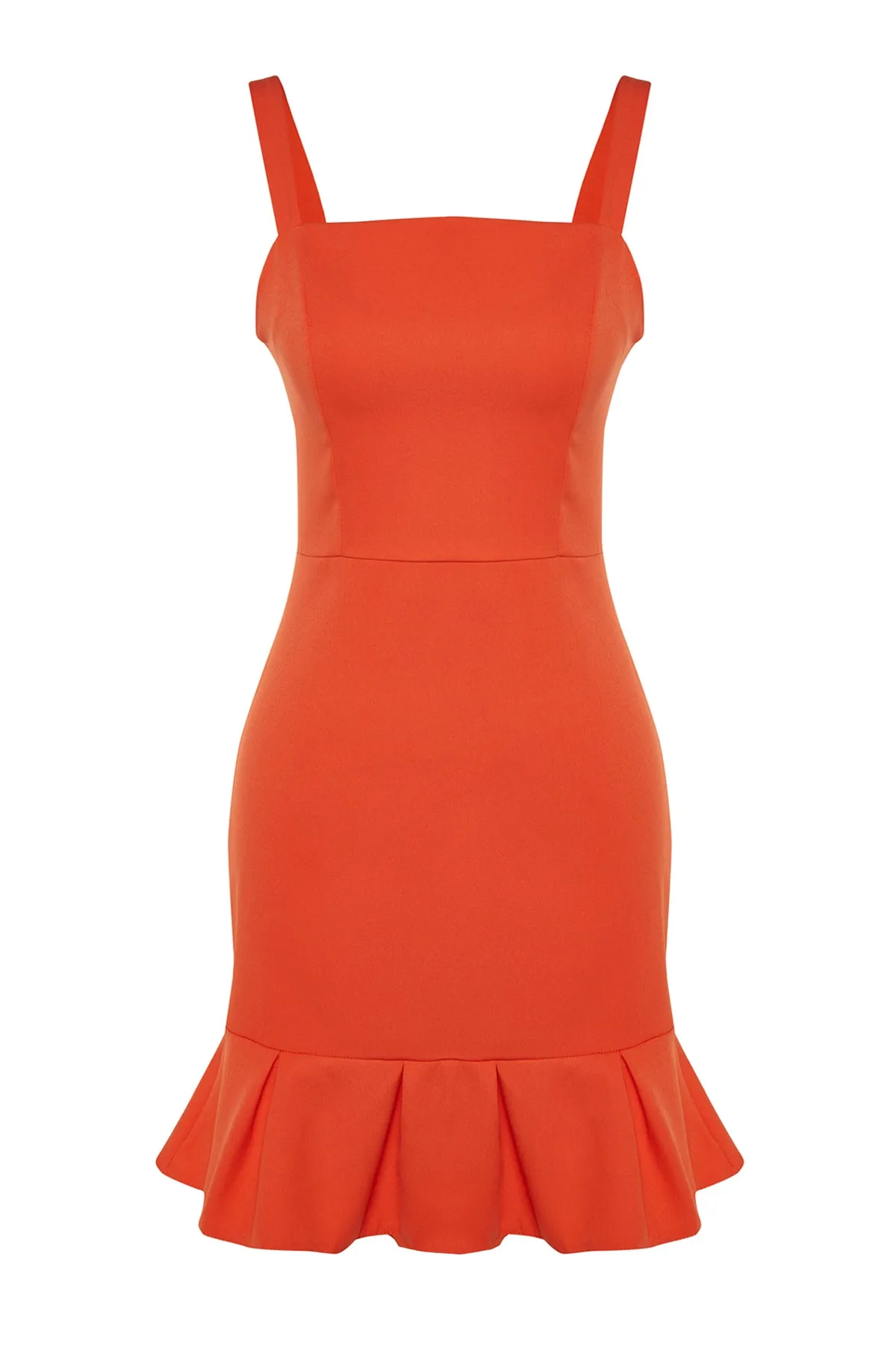 Trendyol Collection  Orangefarbenes Mini-Webkleid in A-Linie/Glockenform mit Falten TWOSS23EL01279