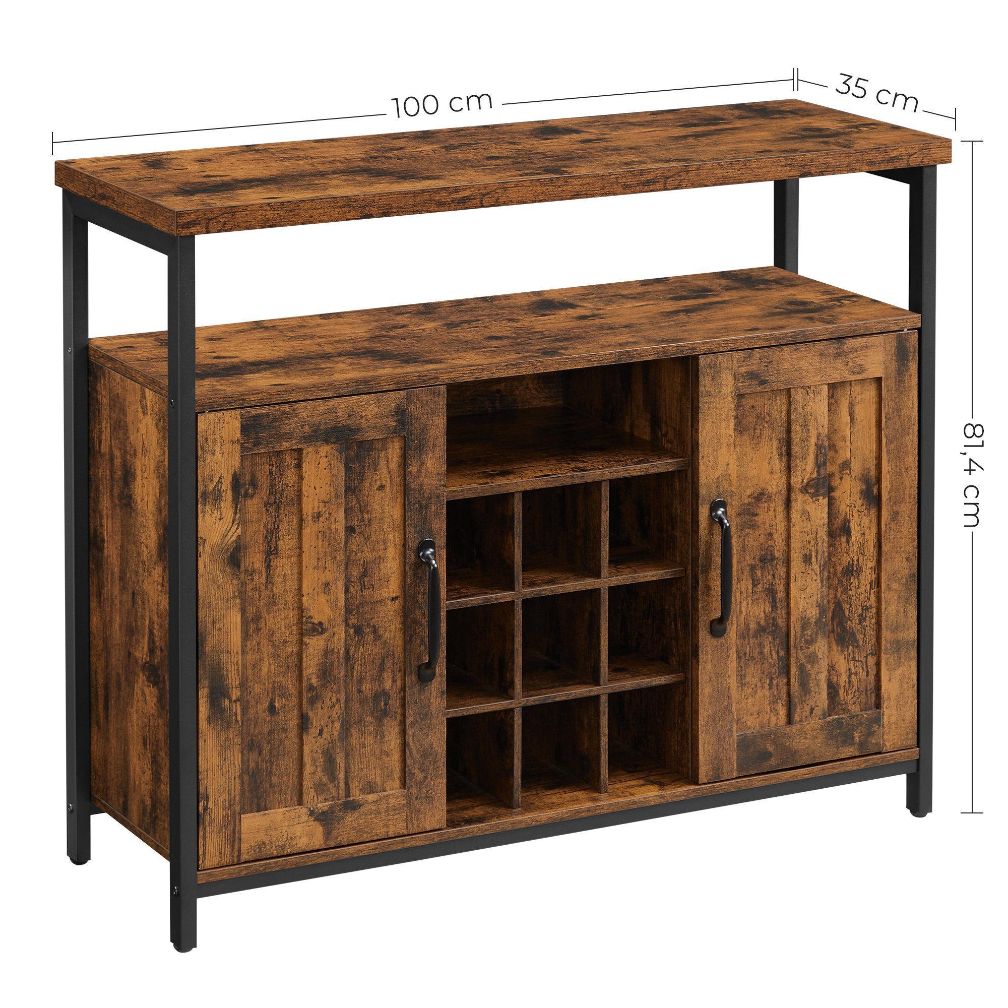 VASAGLE Sideboard Küchenschrank, 100 x 35 x 81,4 cm, mit 2 Türen, vintage