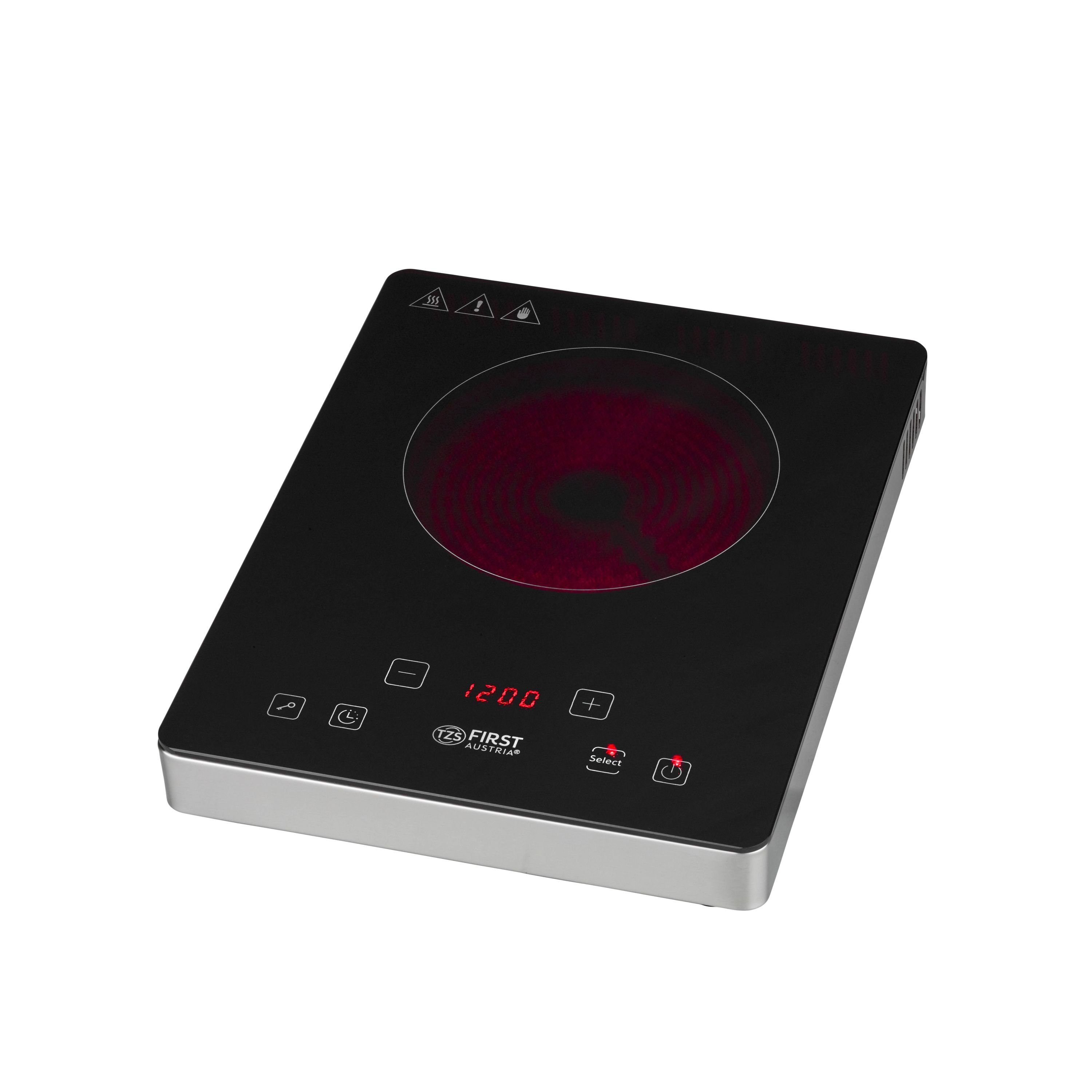 TZS FIRST AUSTRIA Doppelkochplatte Infrarot Kochplatte elektrisch, 2000W, Glaskeramik, Touch-Bedienfeld, Infrarot-Heiztechnologie, LED-Display, Timer, Sicherheitsfunktion