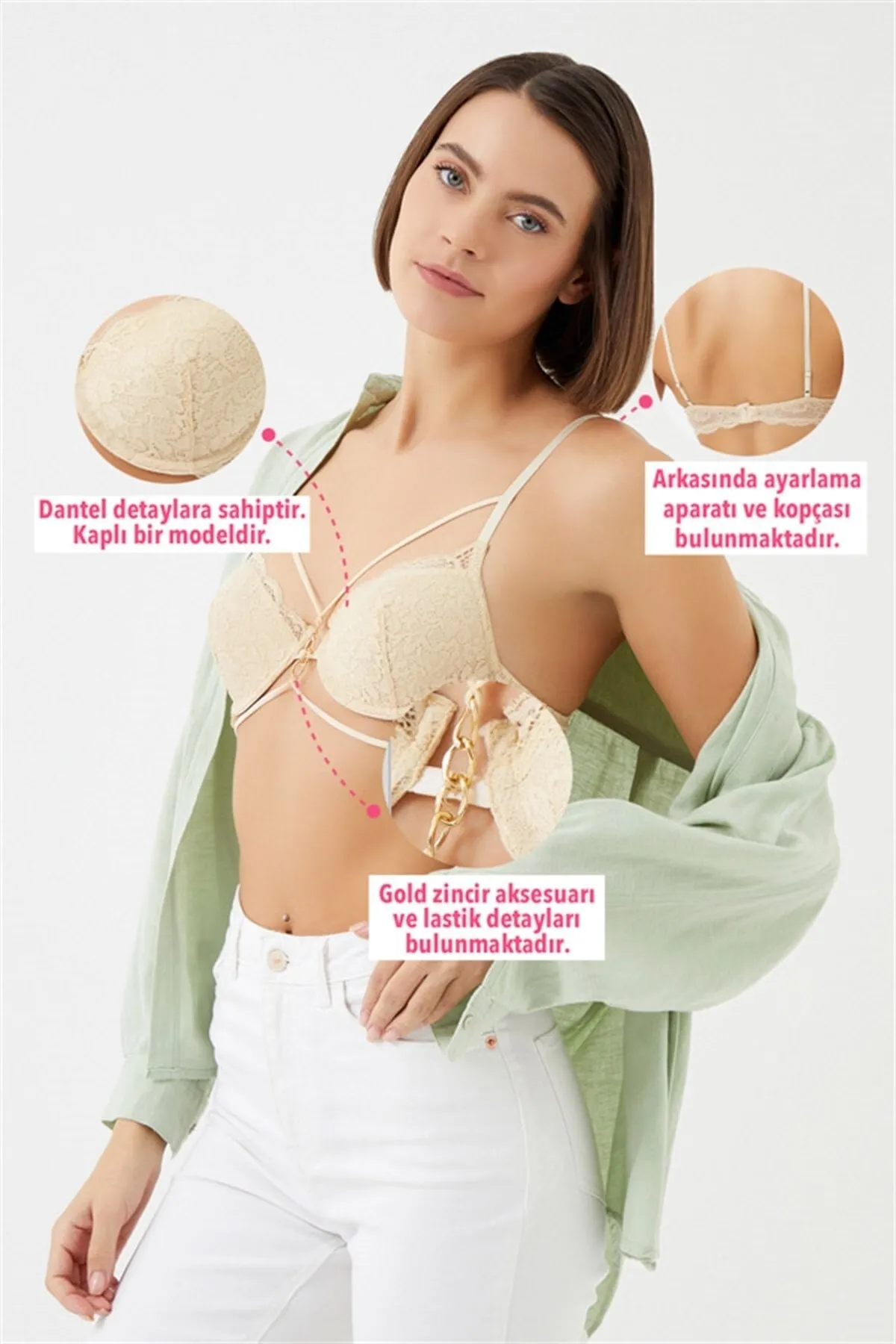 Cottonhill  Damen-BH mit mit Hautspitze überzogener Kette und detailliertem, verstellbarem Träger