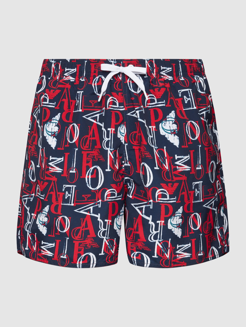Badehose mit Label-Print in dunkelblau