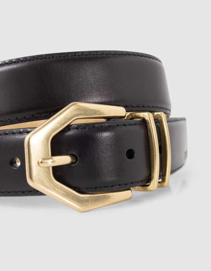 Ceinture noire cuir intérieur doré Femme
