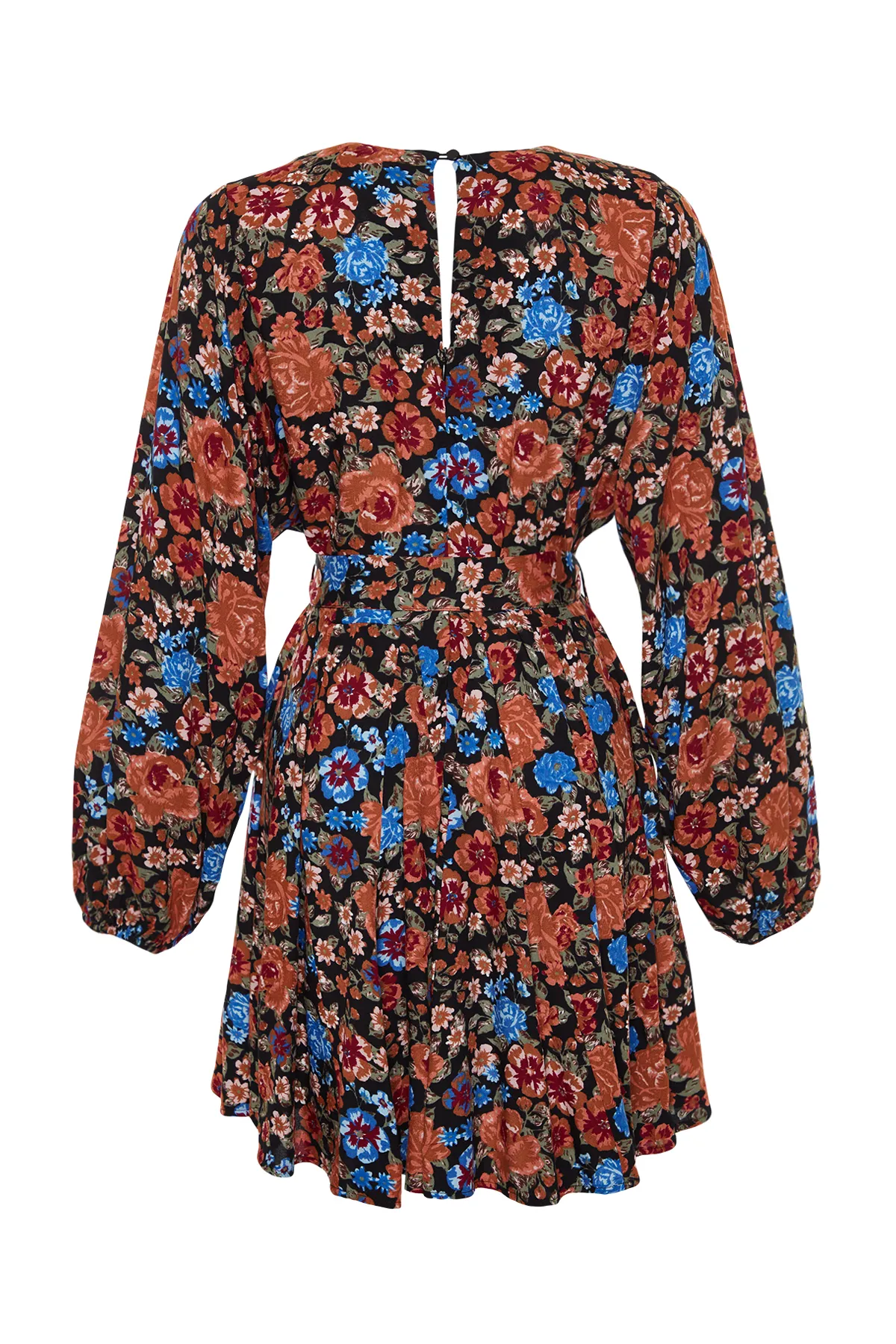Trendyol Collection  Mehrfarbiges Viskose-Webkleid mit Gürtel und Volantrock TWOAW24EL00739