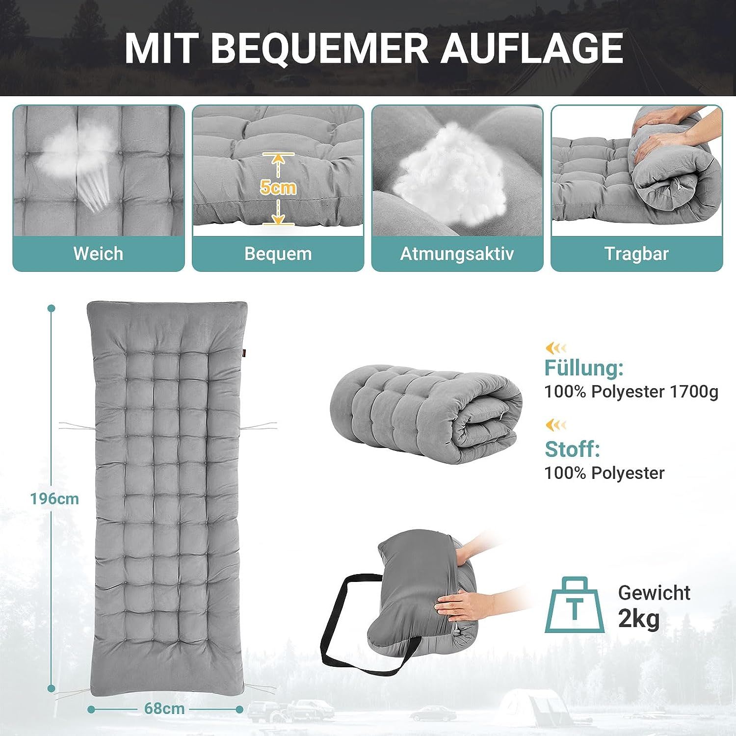 KingCamp Übergroß Liegestuhl mit Auflage