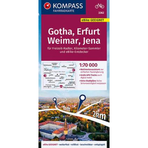 KOMPASS FAHRRADKARTE GOTHA, ERFURT, WEIMAR, JENA 1:70 000 - Fahrradkarte
